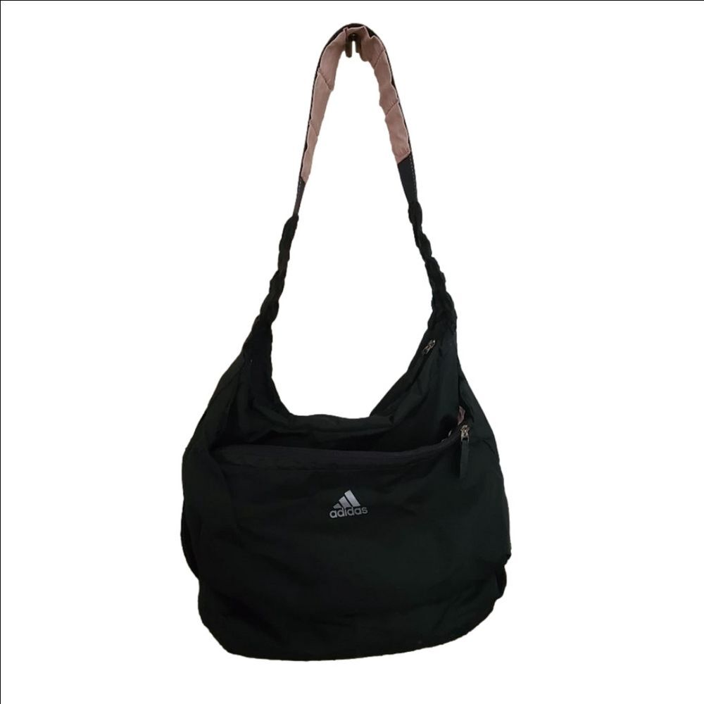 Adidas Black Nylon Shoulder Bag Pink Lining Gym Travel Tote